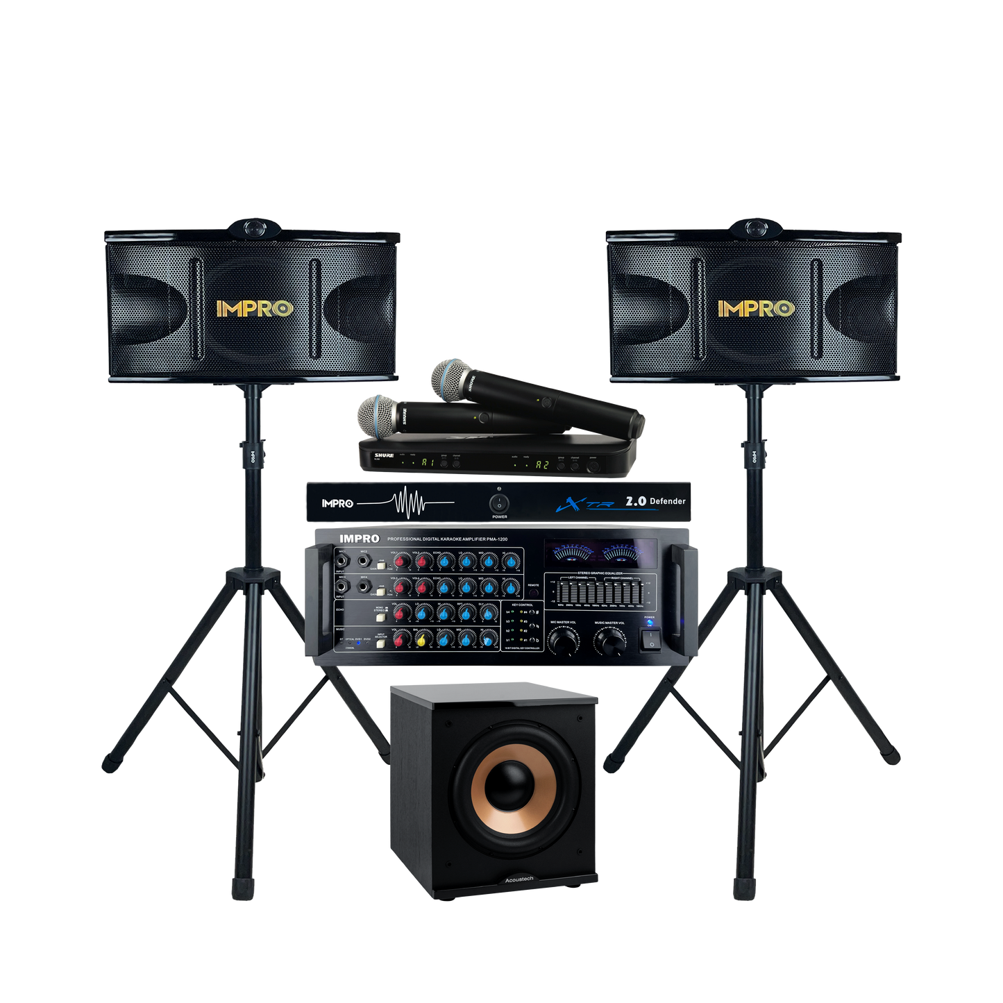 Platinum Voice Karaoke Package #1: Amp, Mics & Sub - Complete High-End System