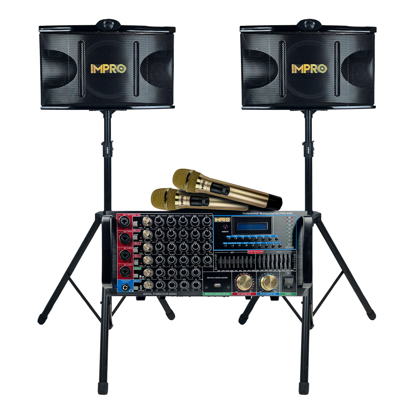 ImPro Epic Party Bundle 1 with Mixing Amplifier, Speakers, Microphones, and Accessories (5 Items)