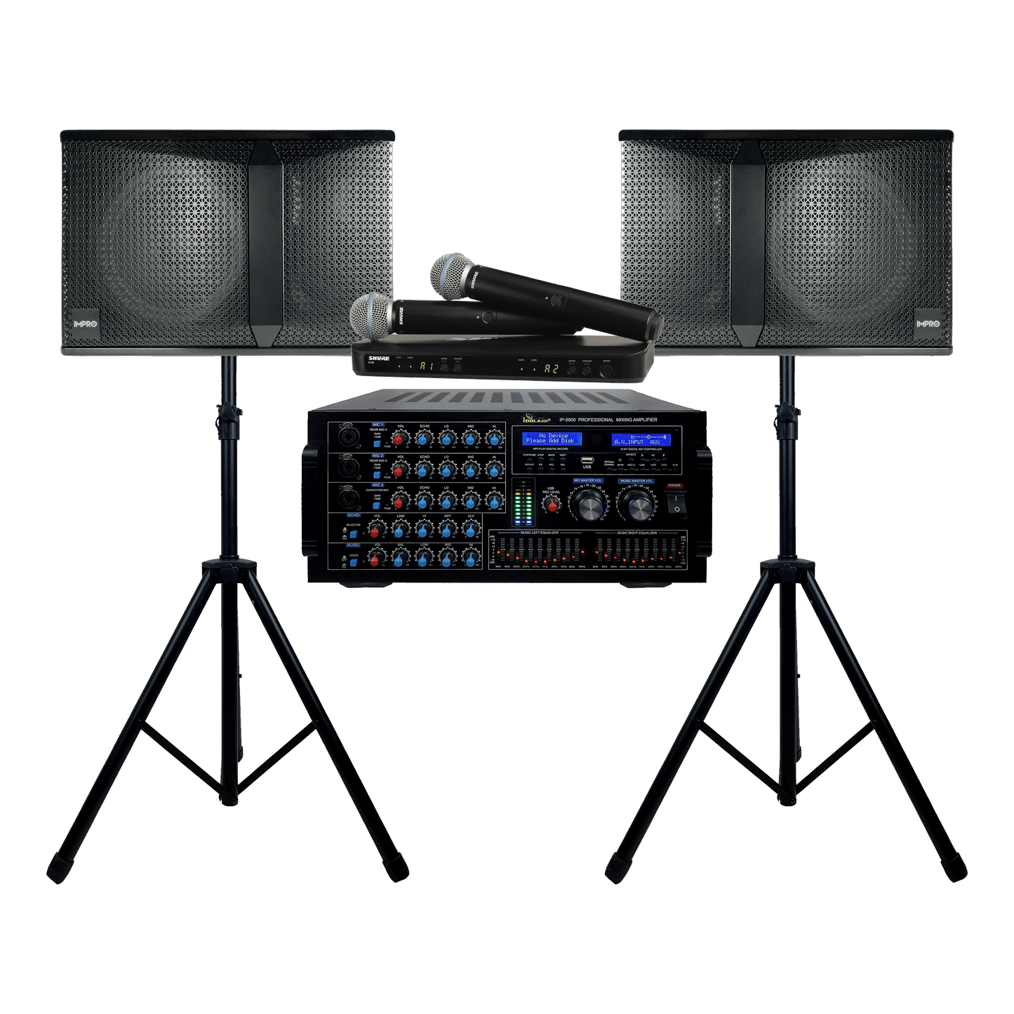 The Main Stage Package with Mixing Amplifier, Speakers, Microphones, and Accessories (5 items)