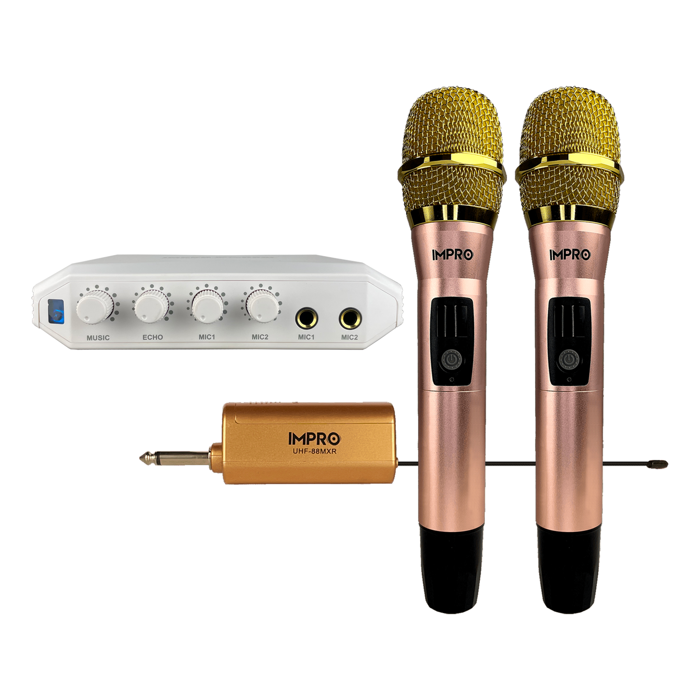 Karaoke Kickstart Dual Bundle: ImPro UHF Wireless Microphones & MX-R88i Compact Mixer