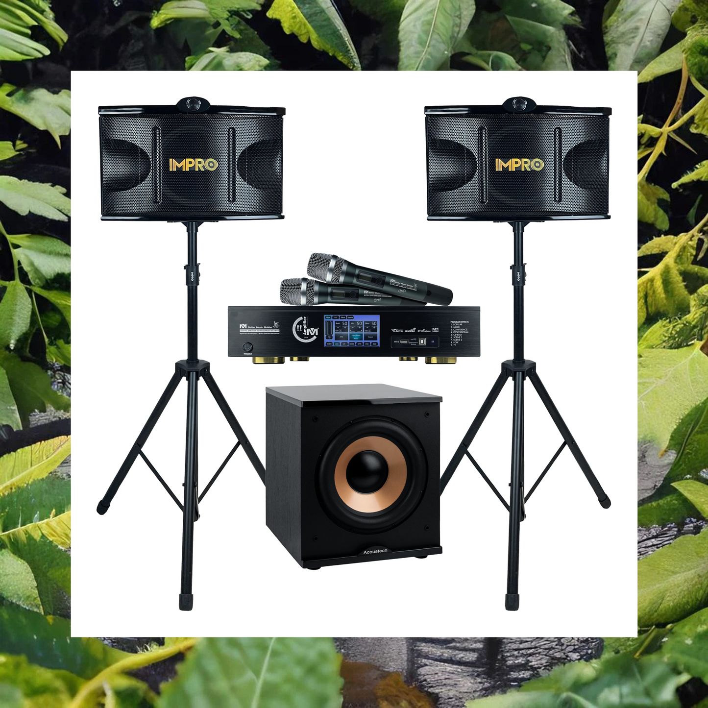 Singer's Paradise Plus: Complete Karaoke System with 1400W Mixing Amplifier, Microphones, 3-Way Speakers, and Subwoofer