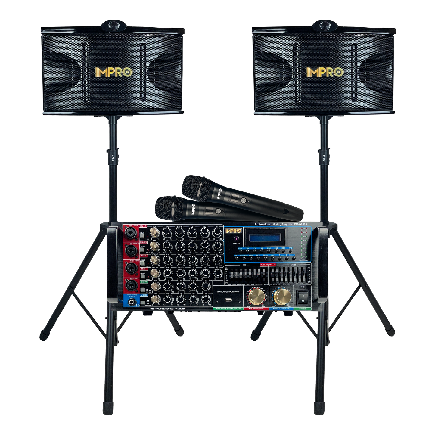 ImPro Epic Party Bundle 2 with Mixing Amplifier, Speakers, Microphones, and Accessories (5 Items)