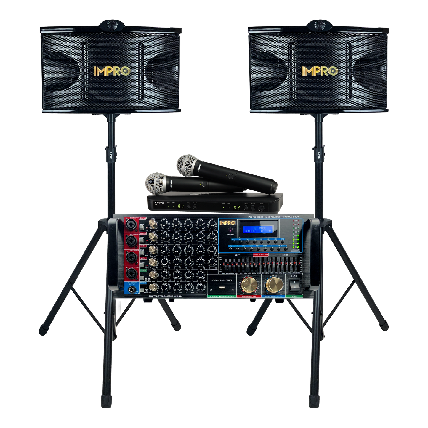 Ultra Elite Bundle with Mixing Amplifier, Speakers, SHURE BLX288 Microphones, and Accessories (4 items)