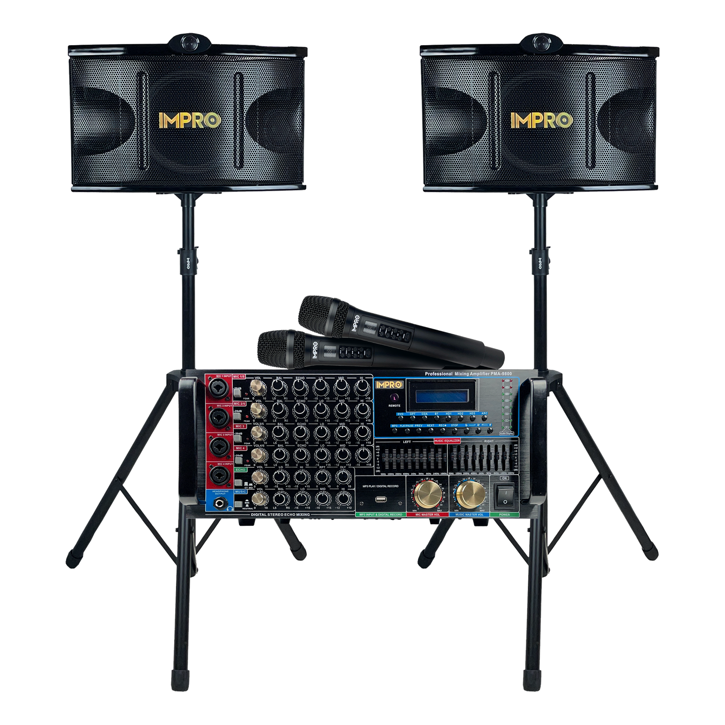 ImPro Epic Party Bundle 3 with Mixing Amplifier, Speakers, Microphones, and Accessories (5 Items)