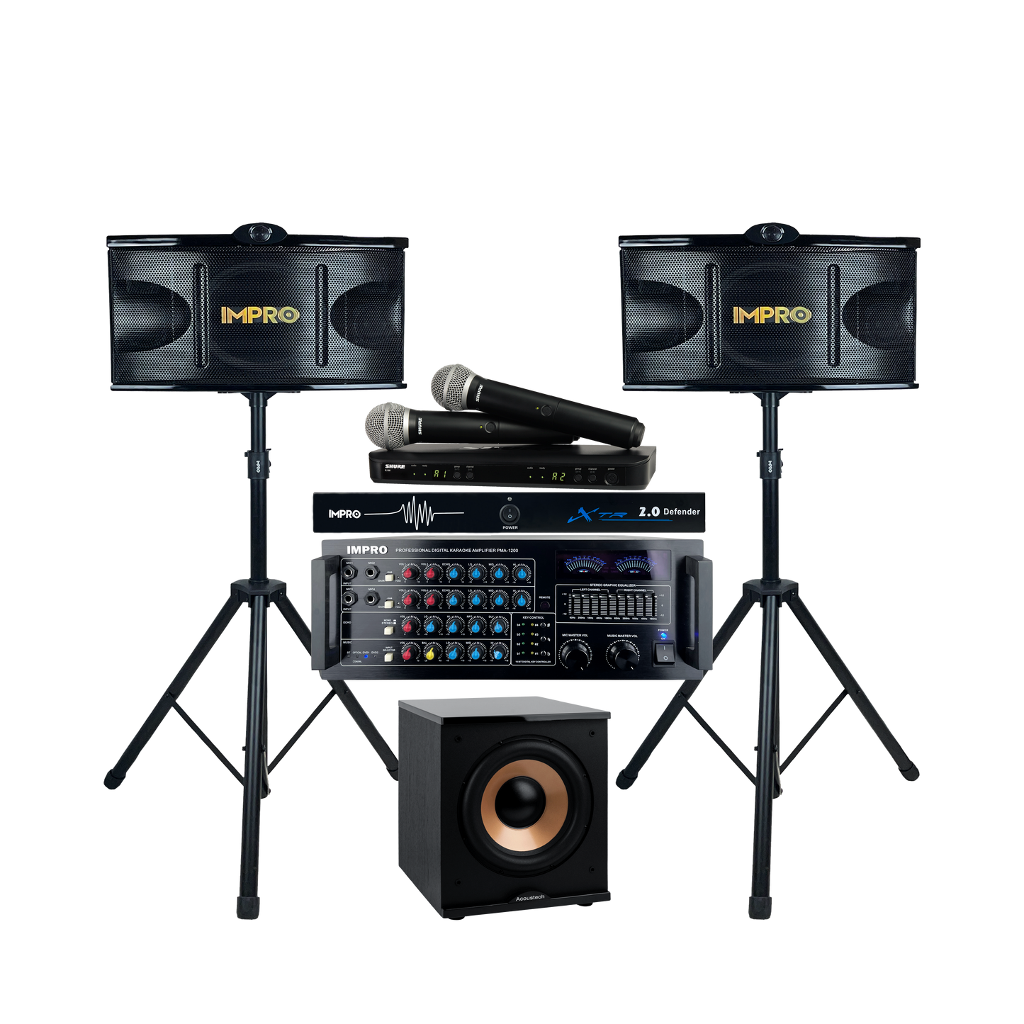 Platinum Voice Karaoke Package #1: Amp, Mics & Sub - Complete High-End System