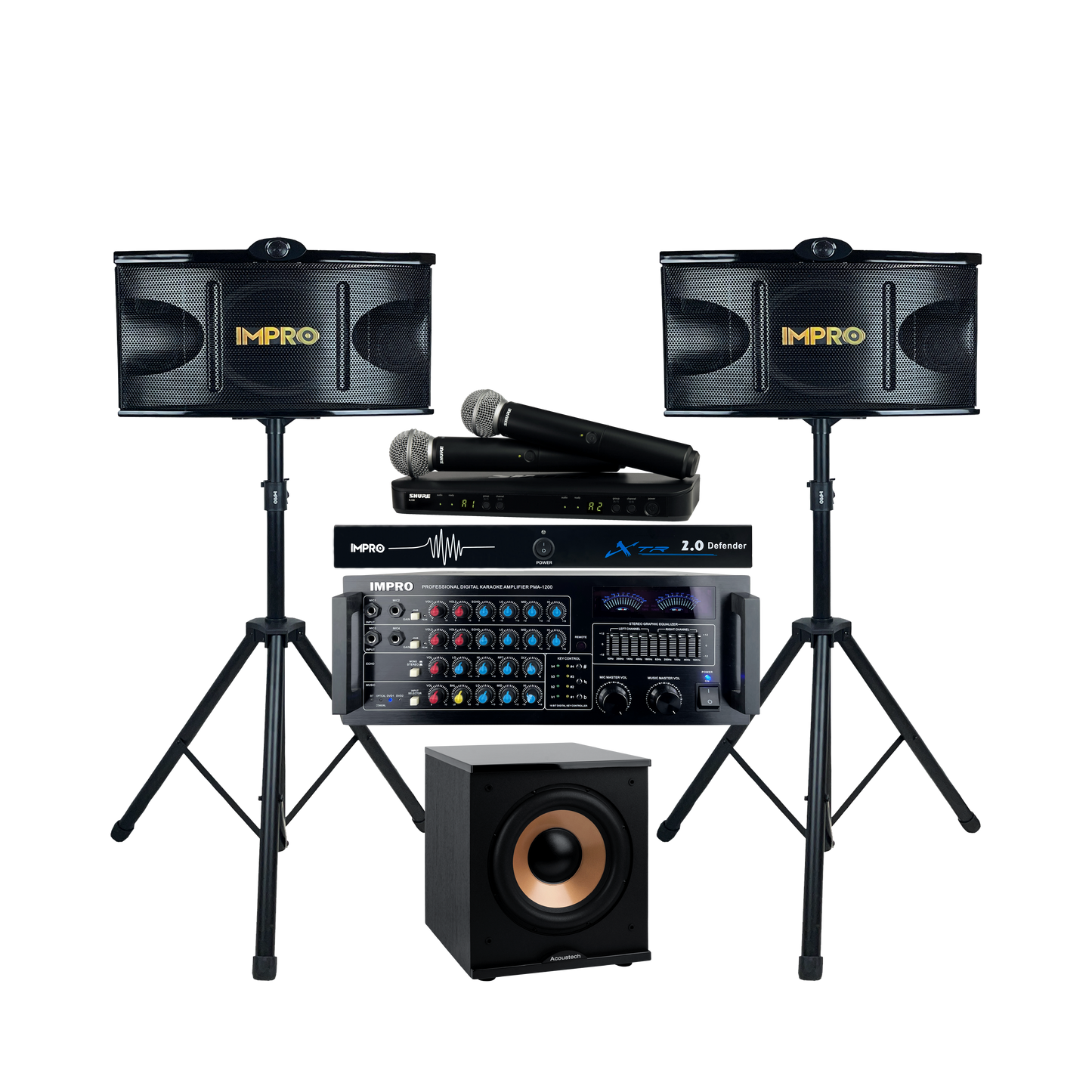 Platinum Voice Karaoke Package #1: Amp, Mics & Sub - Complete High-End System