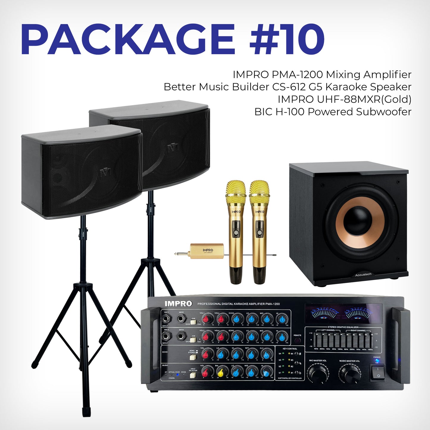 House Party Plus Pack #3: ImPro Amp, BetterMusicBuilder Speakers, Stands, ImPro Mics & BIC Subwoofer