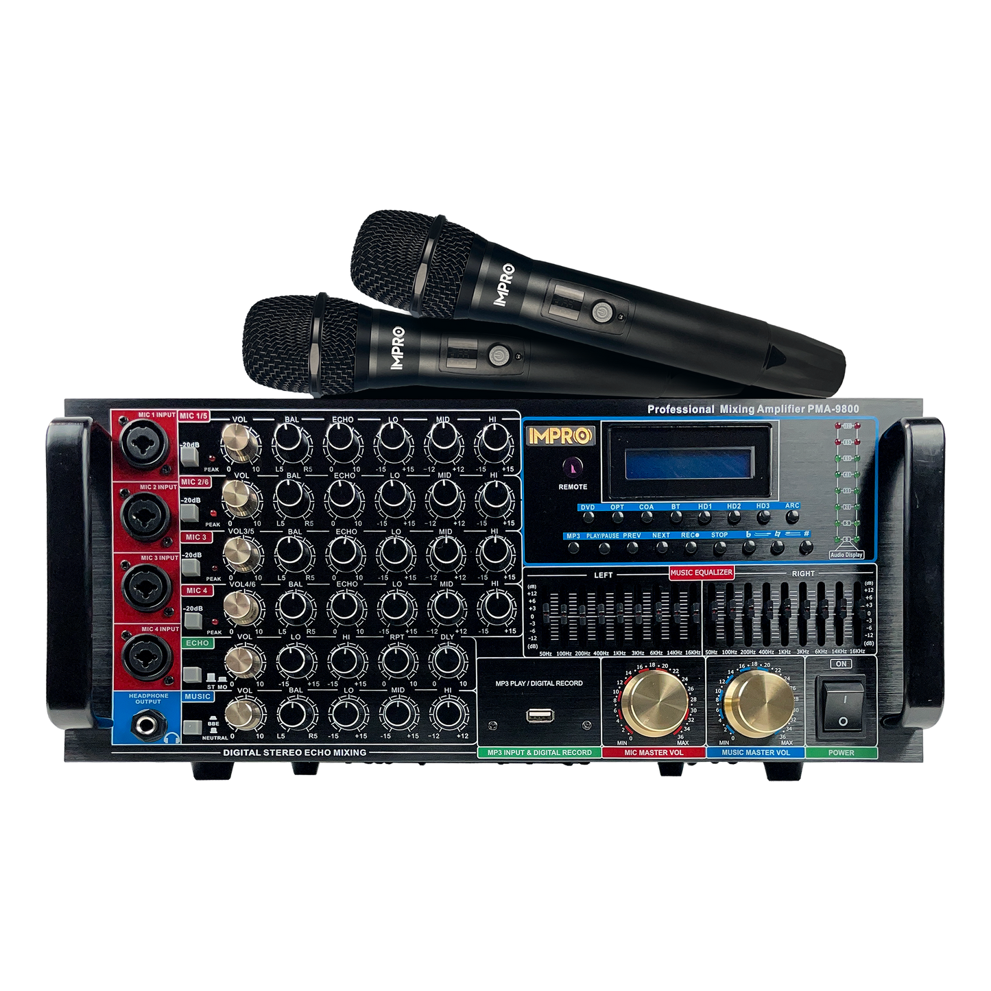 ImPro PMA-9800 1600W Mixing Amplifier Bundle with ImPro UHF-88MXR Wireless Microphones