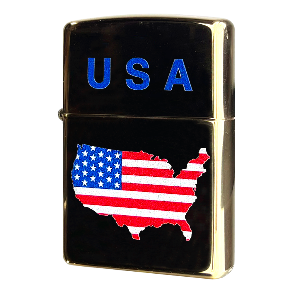 Zippo Custom 254B Big Map And Flag Brass