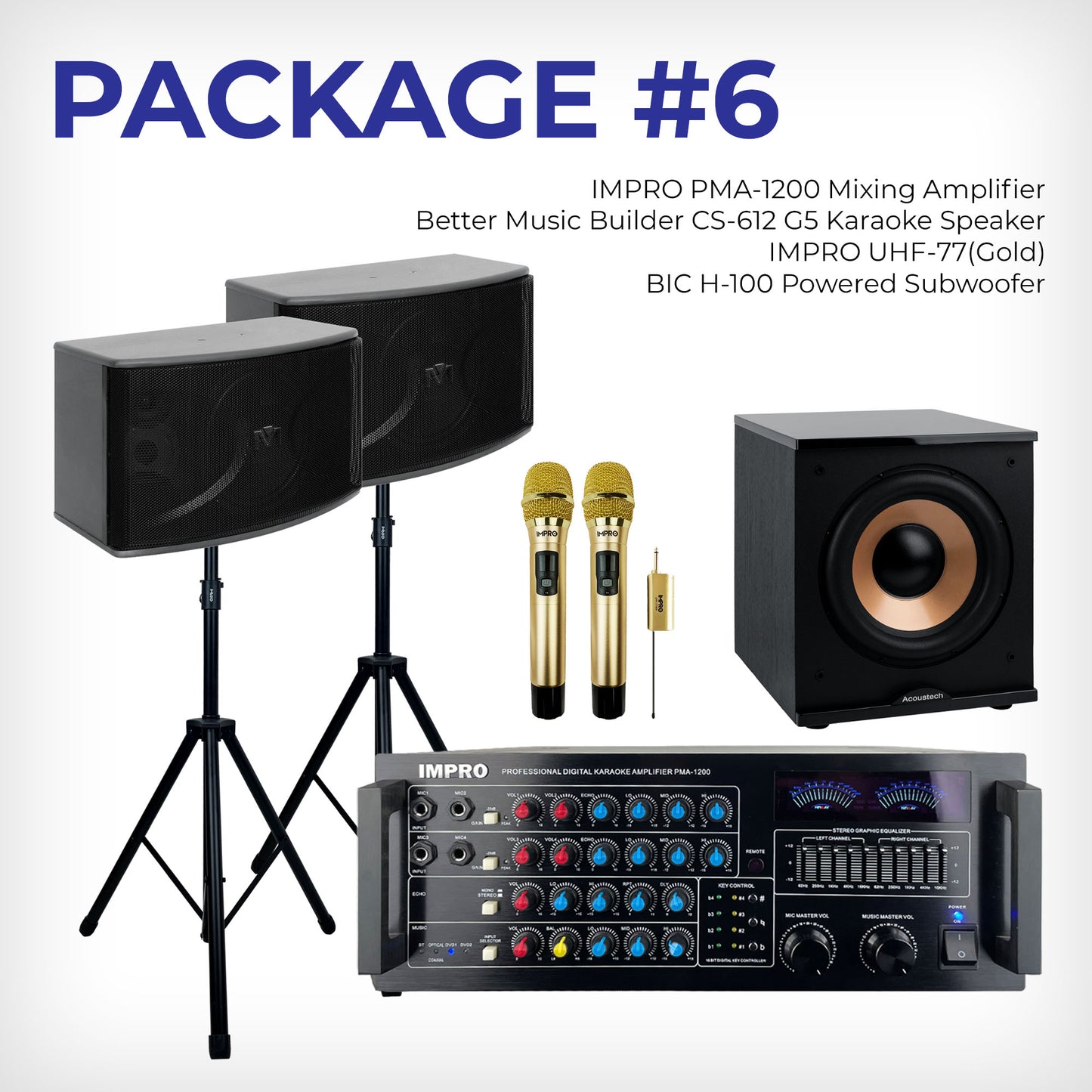 House Party Plus Pack #3: ImPro Amp, BetterMusicBuilder Speakers, Stands, ImPro Mics & BIC Subwoofer