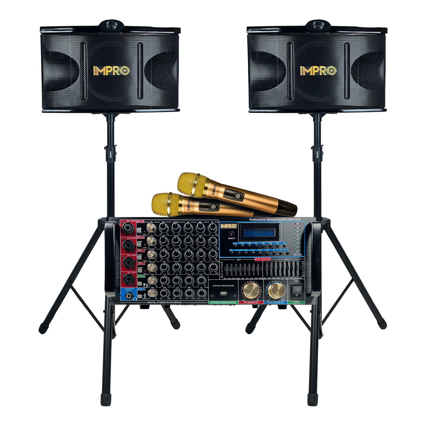 ImPro Epic Party Bundle 2 with Mixing Amplifier, Speakers, Microphones, and Accessories (5 Items)