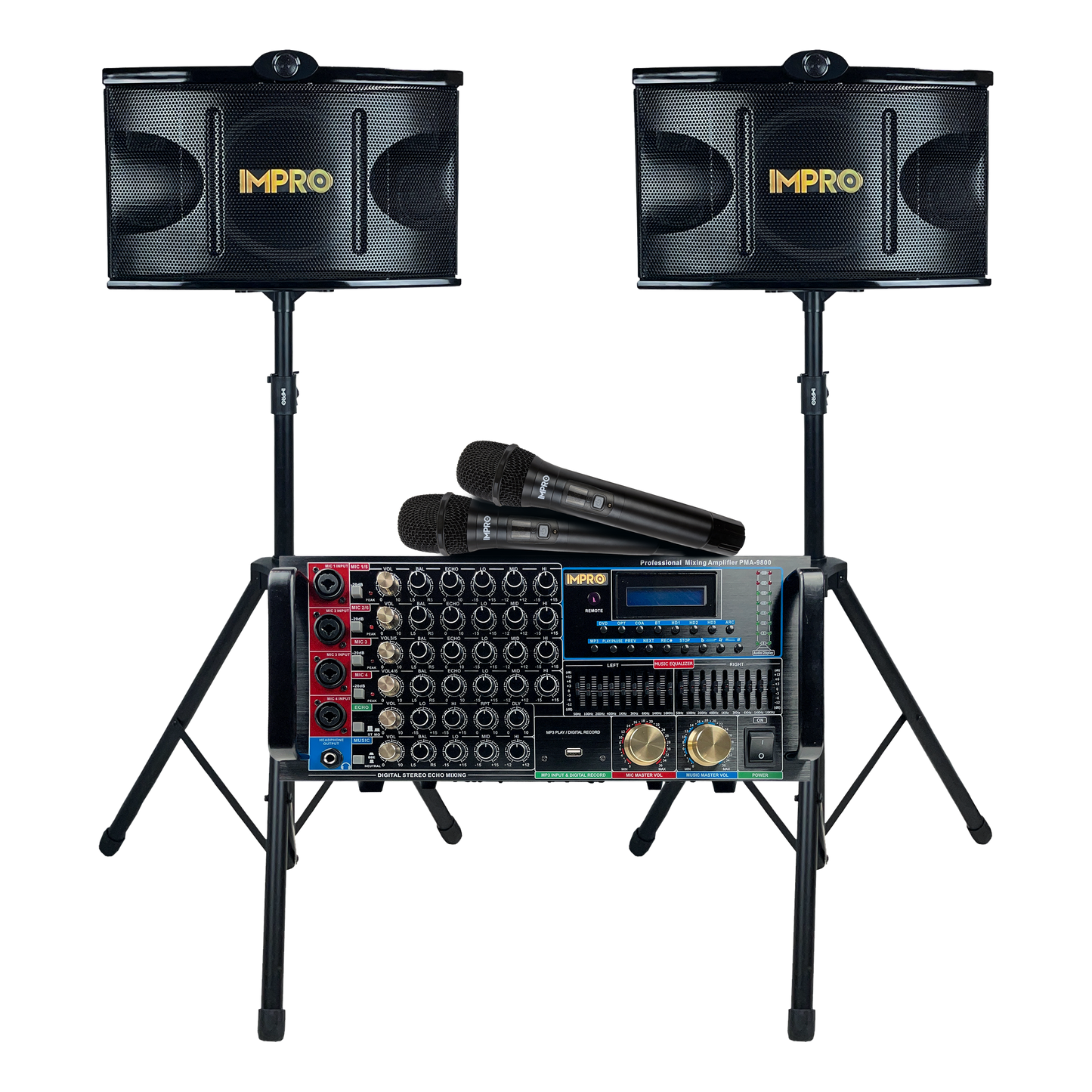 ImPro Epic Party Bundle 1 with Mixing Amplifier, Speakers, Microphones, and Accessories (5 Items)