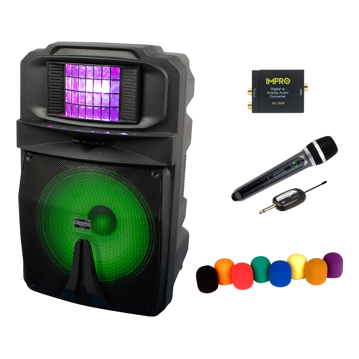 VocoPro Thunder-1500 Pro 1000W Portable Speaker with Commander Microphone & ImPro AC-98 for SmartTV