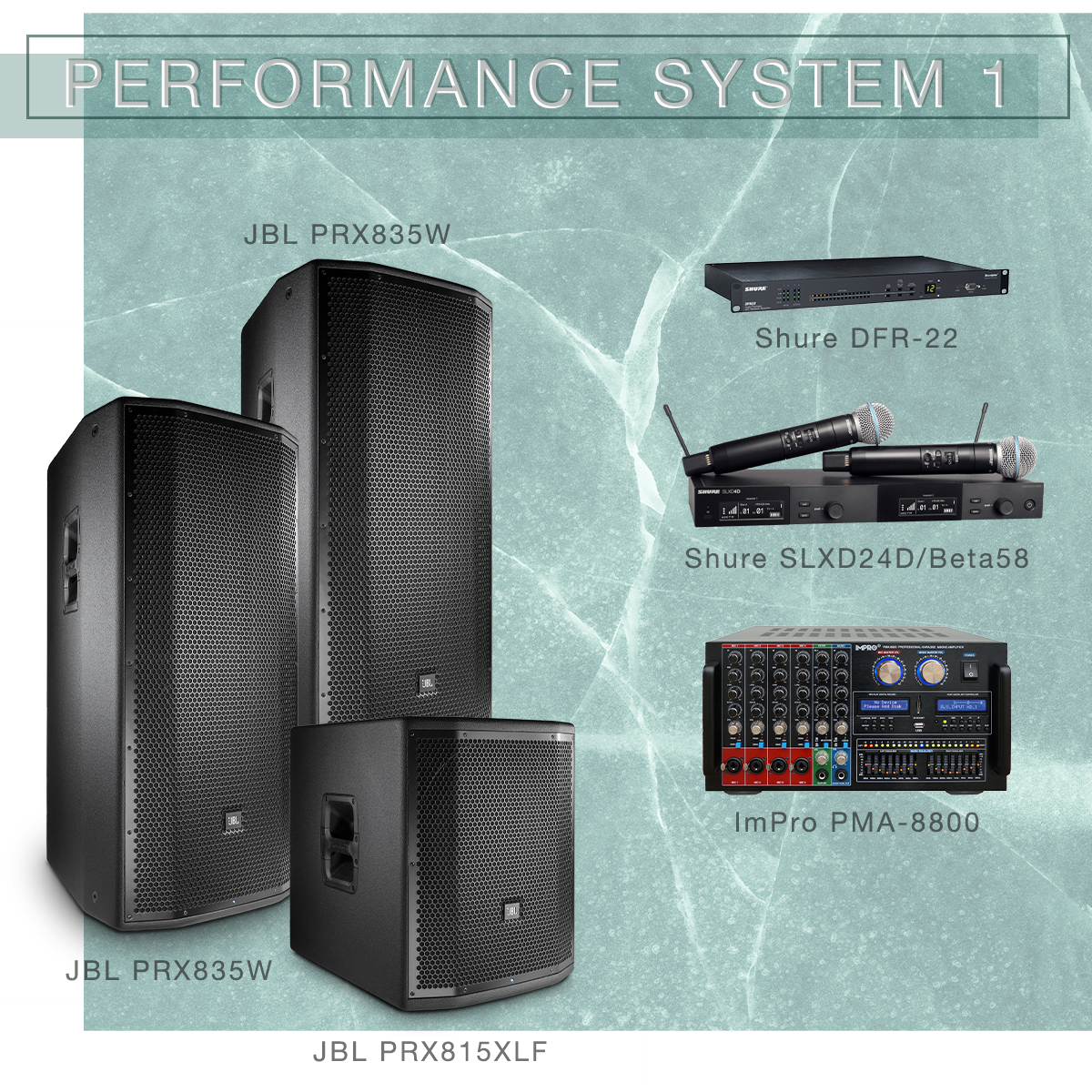 Performance System 1 Karaoke Package with JBL Speakers and Shure Microphones
