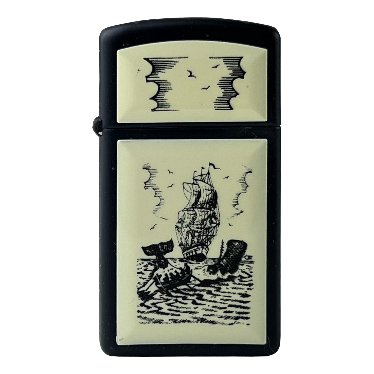 Zippo 1668 Slim Black Scrimshaw Ship