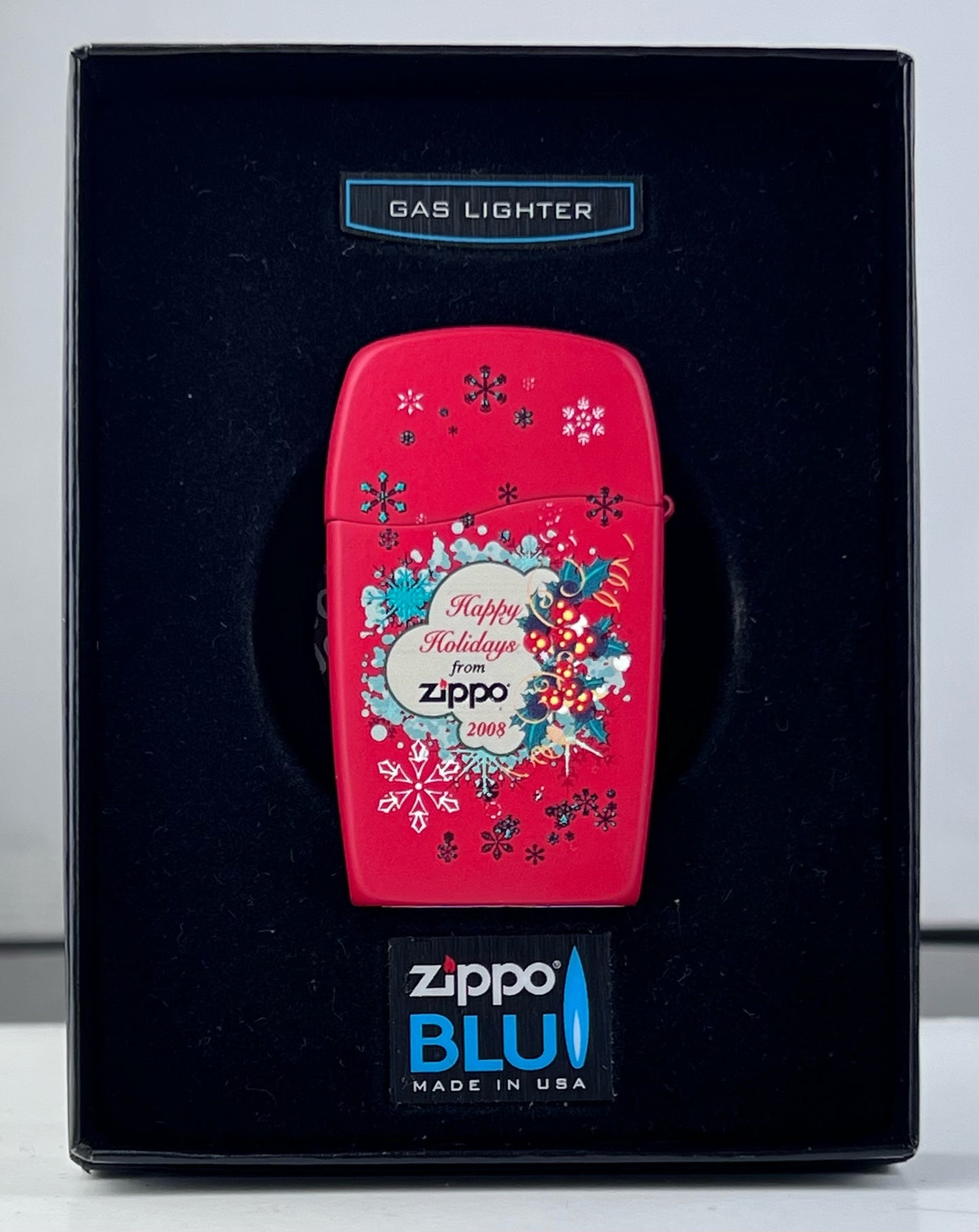 Zippo BLU 2008 Happy Holidays Red Holly Mistletoe