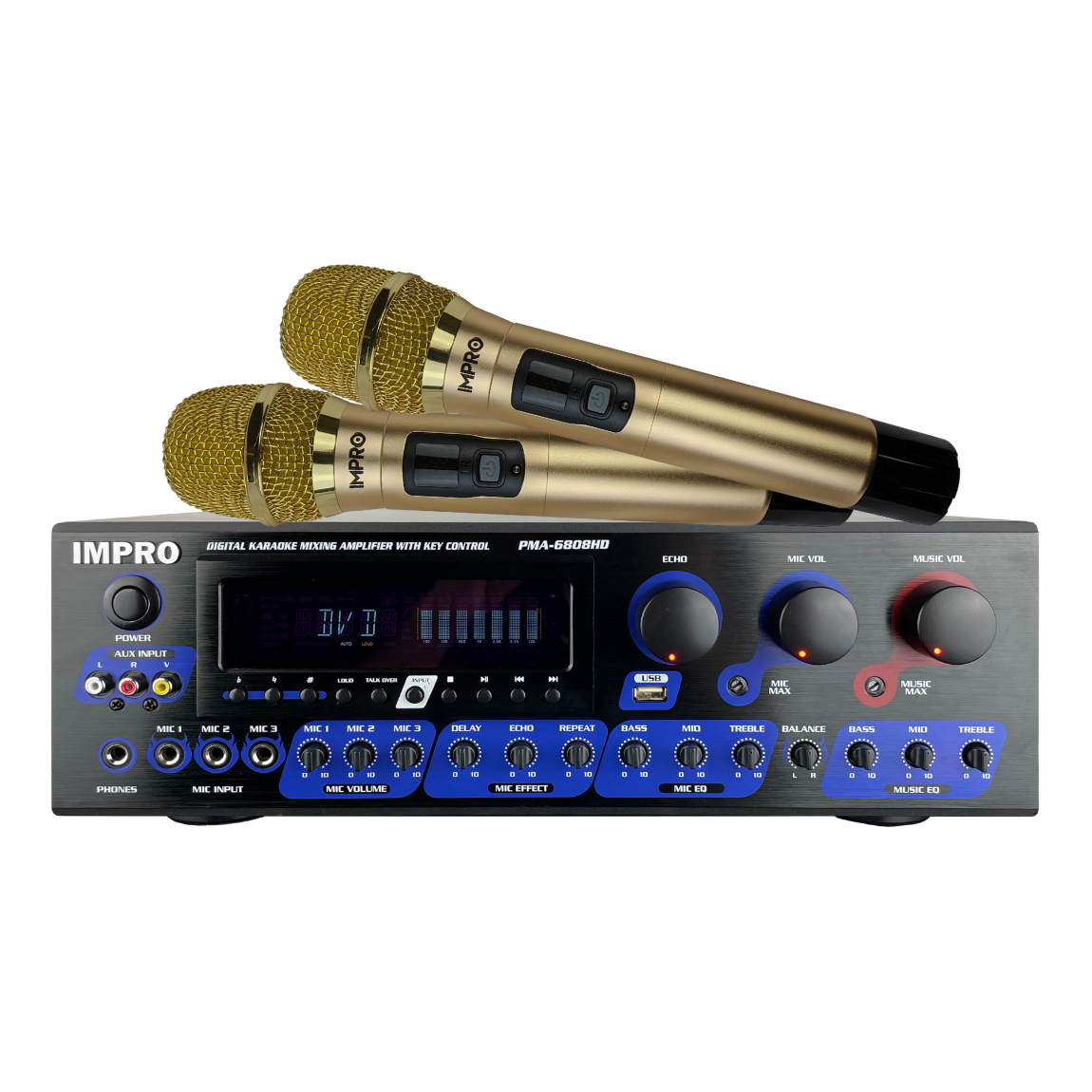 ImPro PMA-6808HD 600W Mixing Amplifier Bundle with ImPro UHF-77 Wireless Microphones