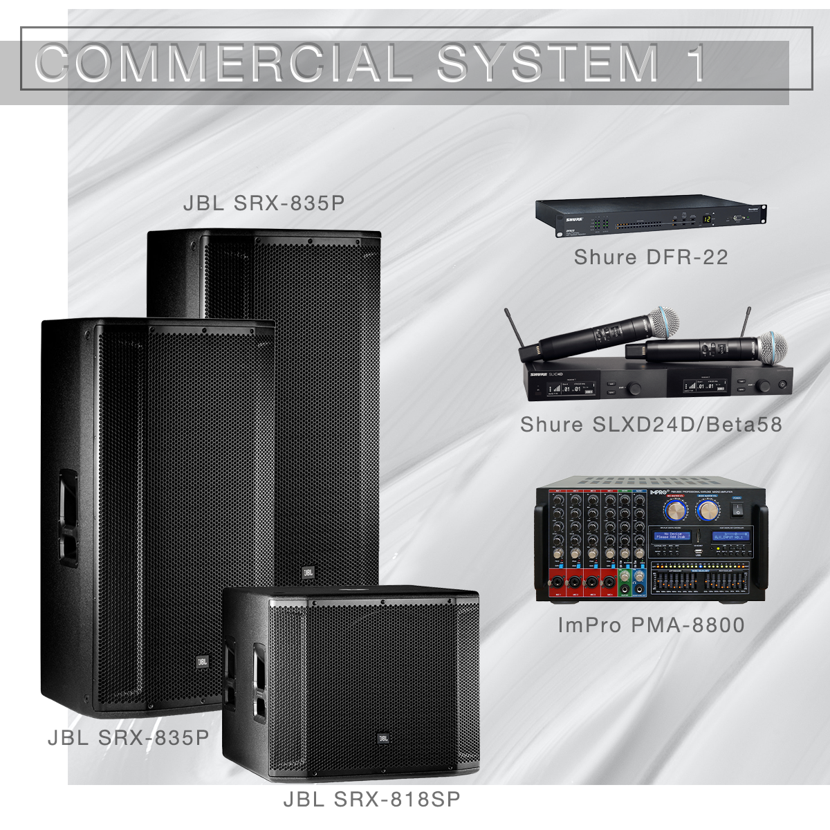 Commercial System 1 Karaoke System Package with JBL Speakers and Shure Microphones