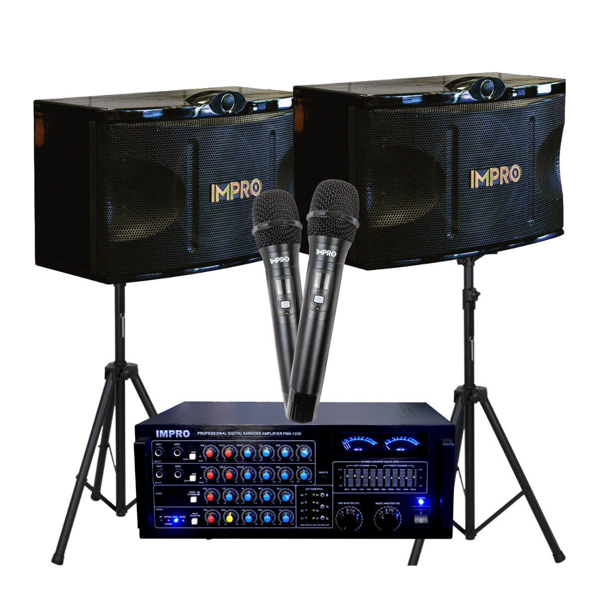 ImPro House Party Bundle with Mixing Amplifier, Speakers, Microphones, and Accessories (5 Items)