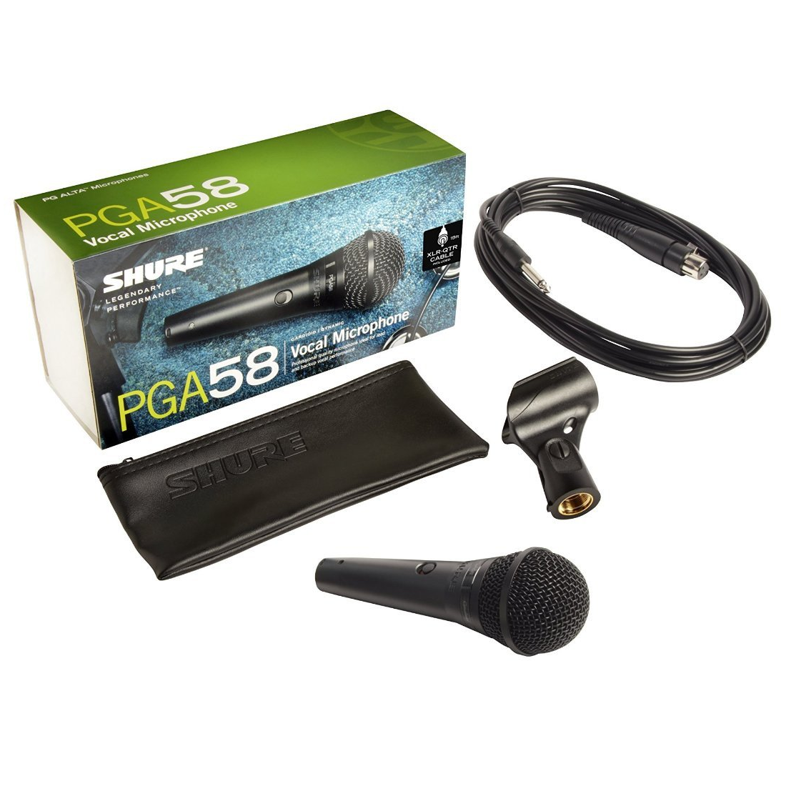 Shure PGA58-QTR Cardioid Dynamic Vocal Microphone with 15' XLR-QTR Cable