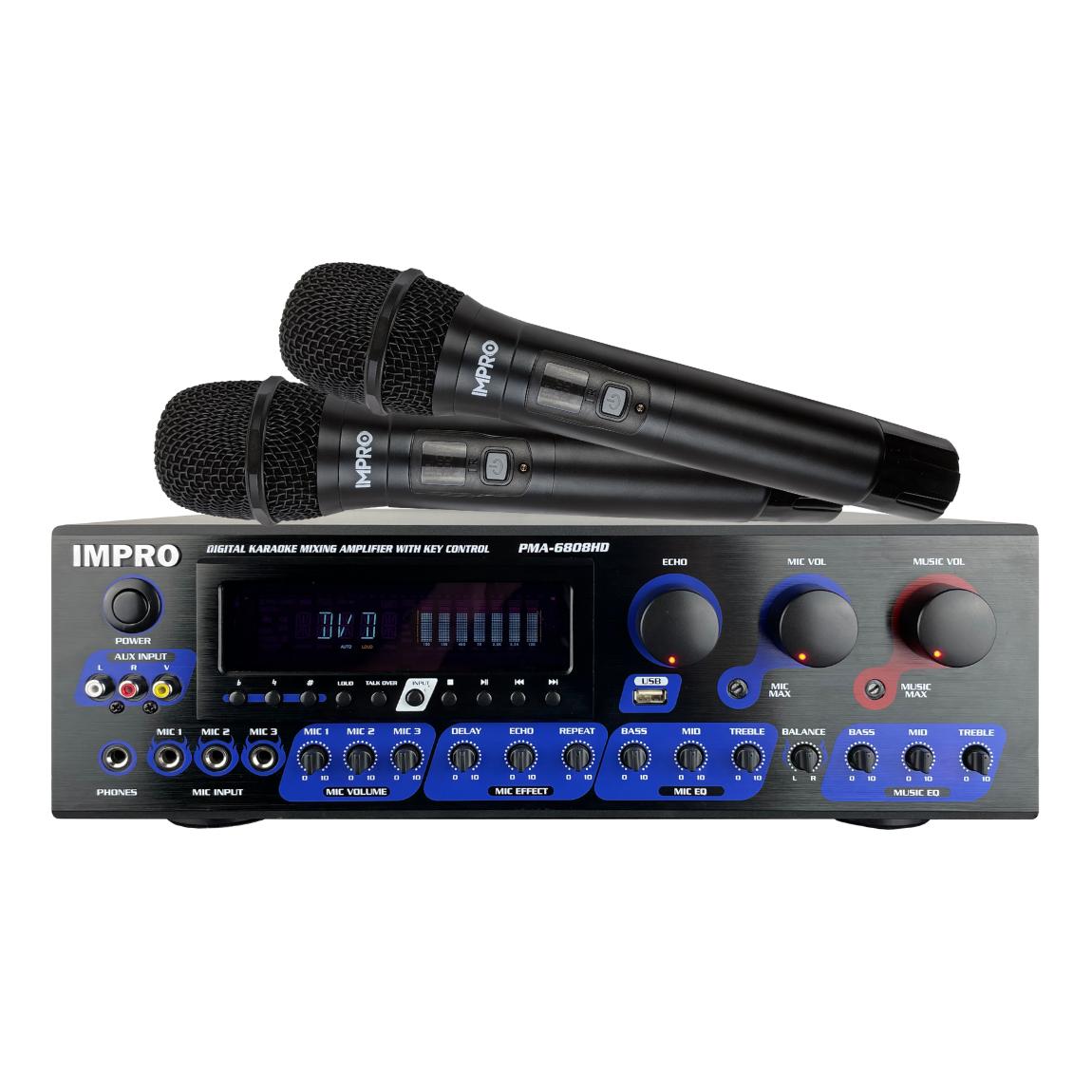 ImPro PMA-6808HD 600W Mixing Amplifier Bundle with ImPro UHF-77 Wireless Microphones