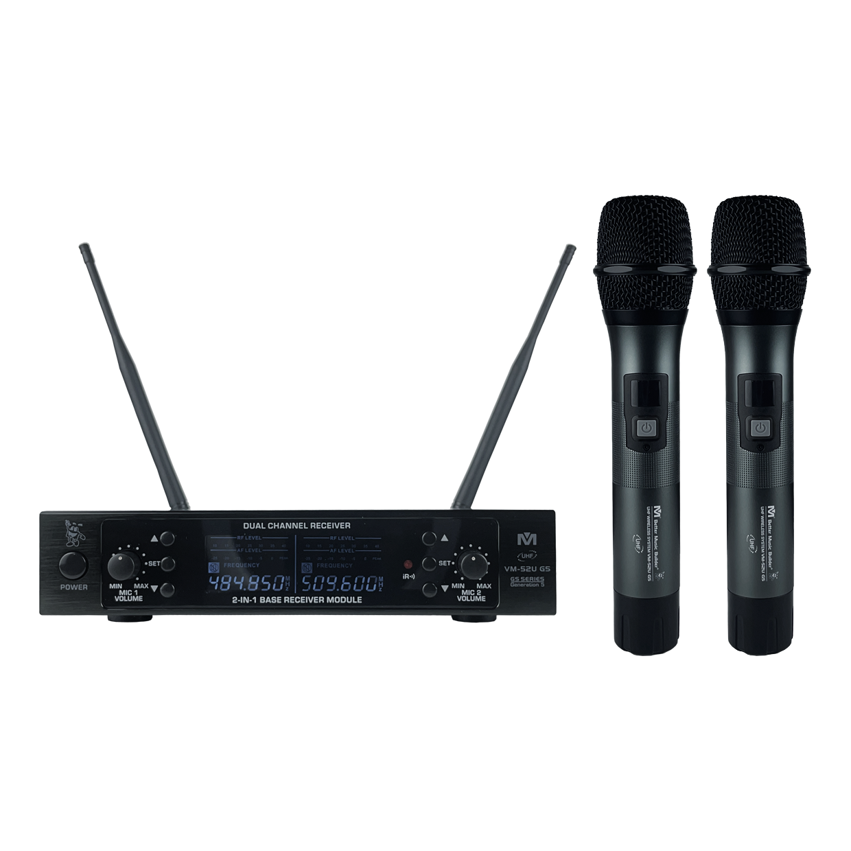 Better Music Builder DX-388 G5 1400W Karaoke Mixing Amplifier Bundle with VM-52 G5 Wireless Microphones