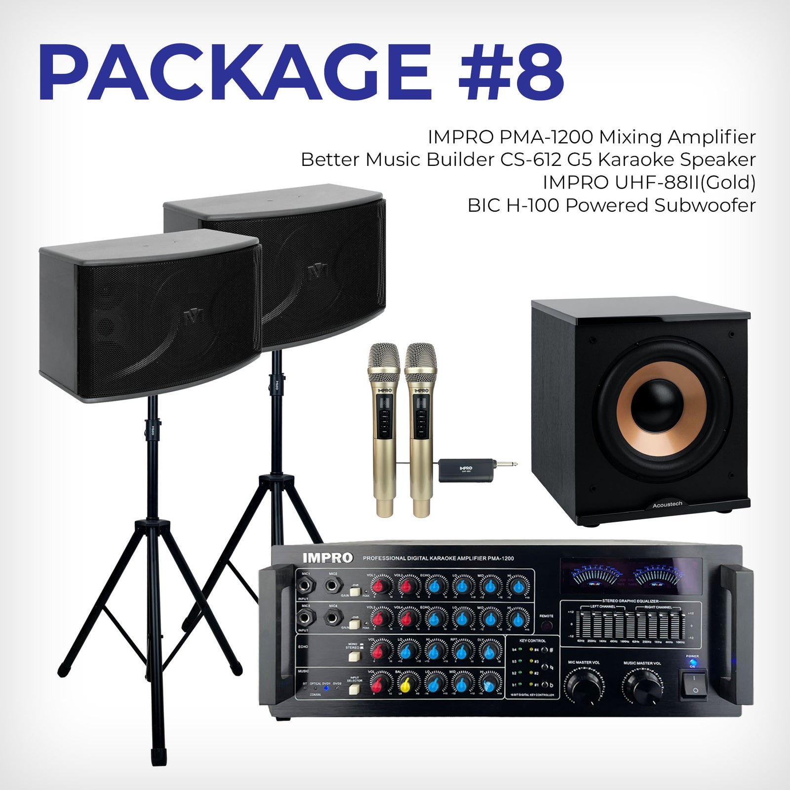 House Party Plus Pack #3: ImPro Amp, BetterMusicBuilder Speakers, Stands, ImPro Mics & BIC Subwoofer