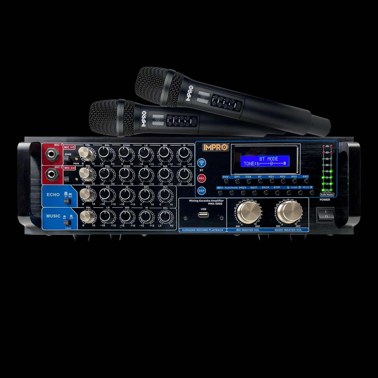 ImPro PMA-6800 800W Mixing Amplifier Bundle with ImPro UHF-88II Wireless Microphones