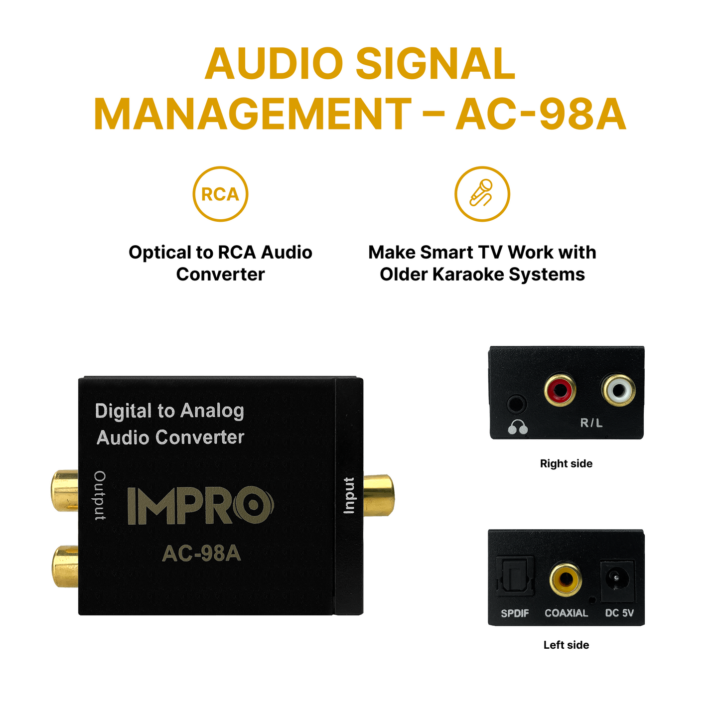 ImPro AC-98A Optical SPDIF/Coaxial Digital to RCA L/R Analog Audio Converter