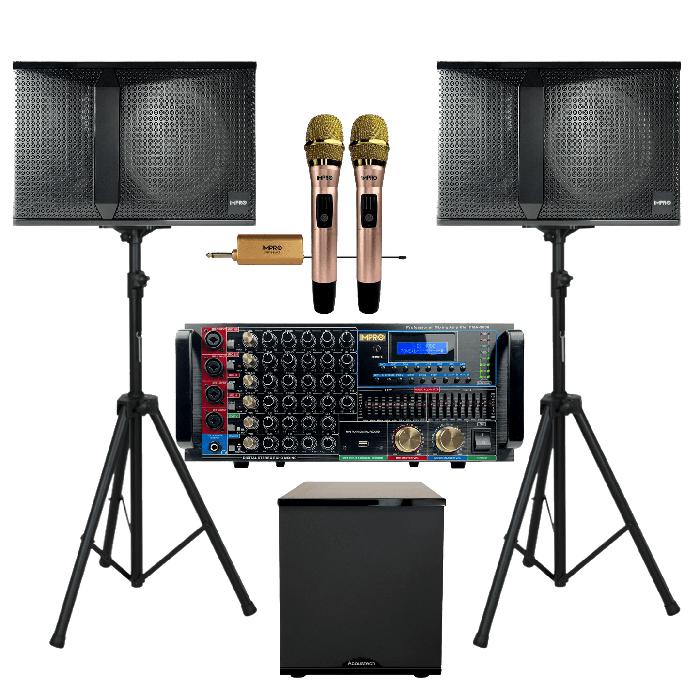 ImPro Epic Star Plus Package 2 with Mixing Amplifier, Speakers, Microphones, and Accessories (6 items)