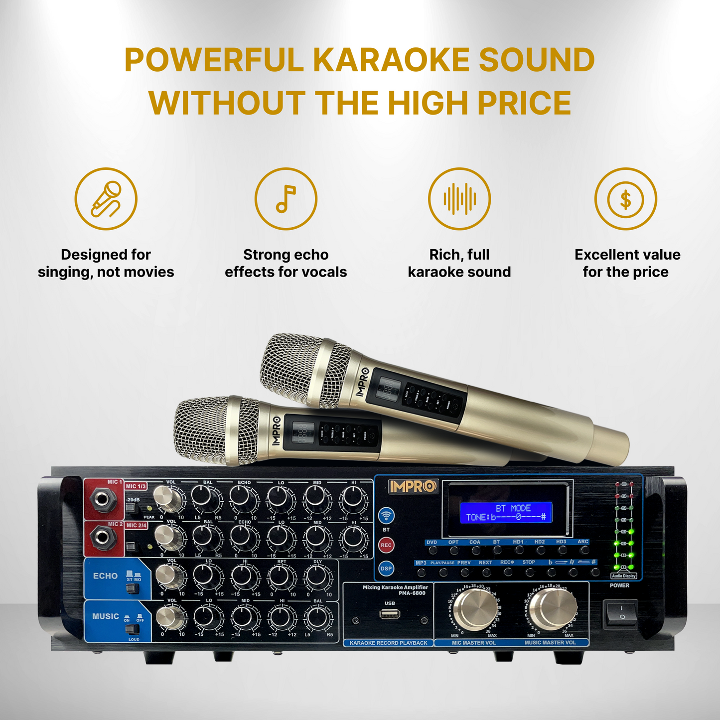 ImPro PMA-6800 800W Mixing Amplifier Bundle with ImPro UHF-88II Wireless Microphones