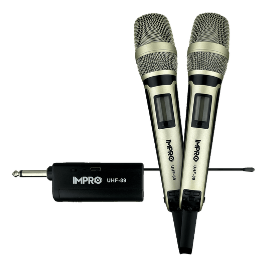 ImPro UHF-89 Dual Wireless Microphones for Karaoke & Events – 20 Selectable Channels, On-Mic Volume Control
