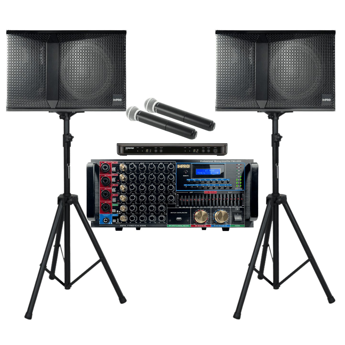 Epic Elite Star Package with Mixing Amplifier, Speakers, Shure Microphones, and Accessories (5 items)