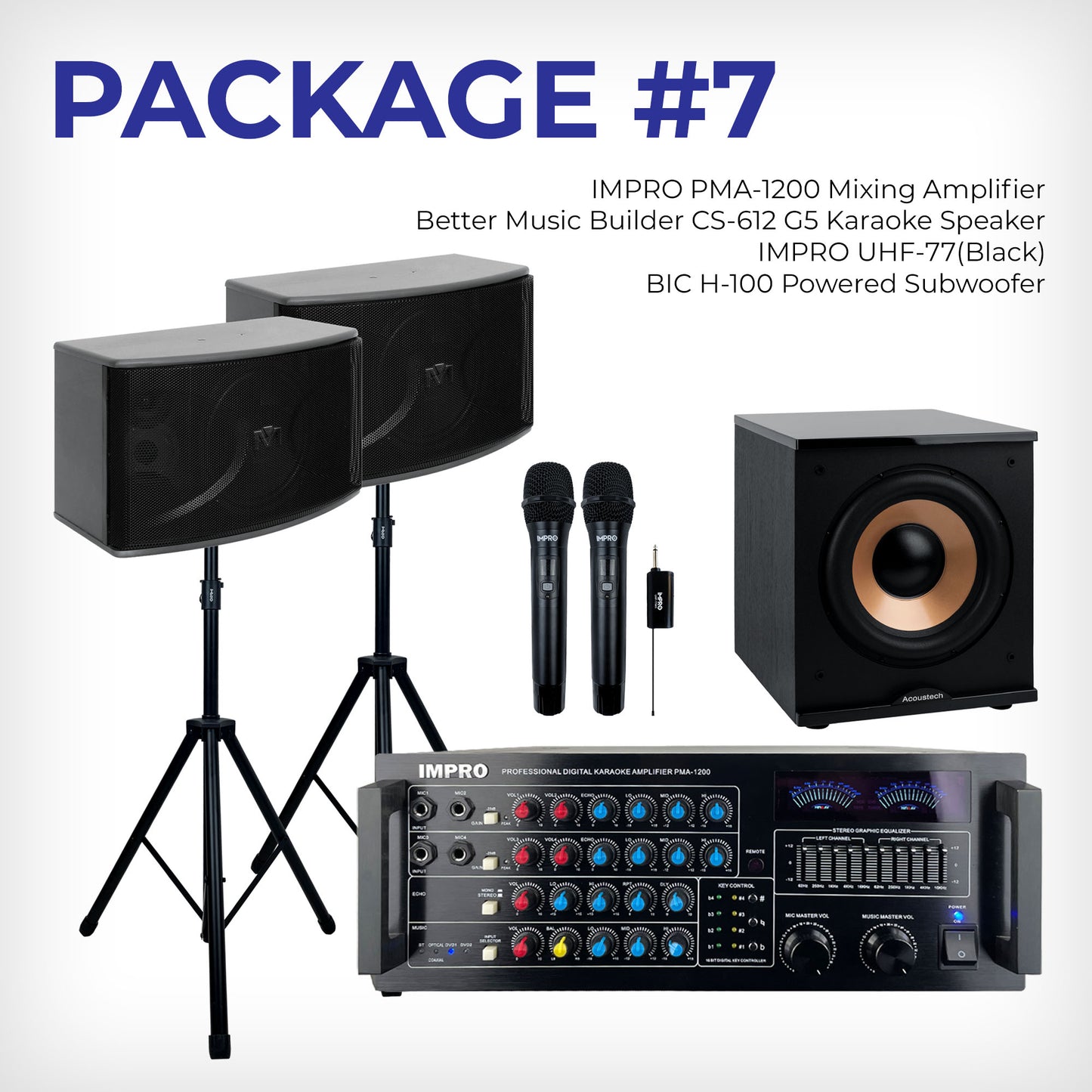 House Party Plus Pack #3: ImPro Amp, BetterMusicBuilder Speakers, Stands, ImPro Mics & BIC Subwoofer