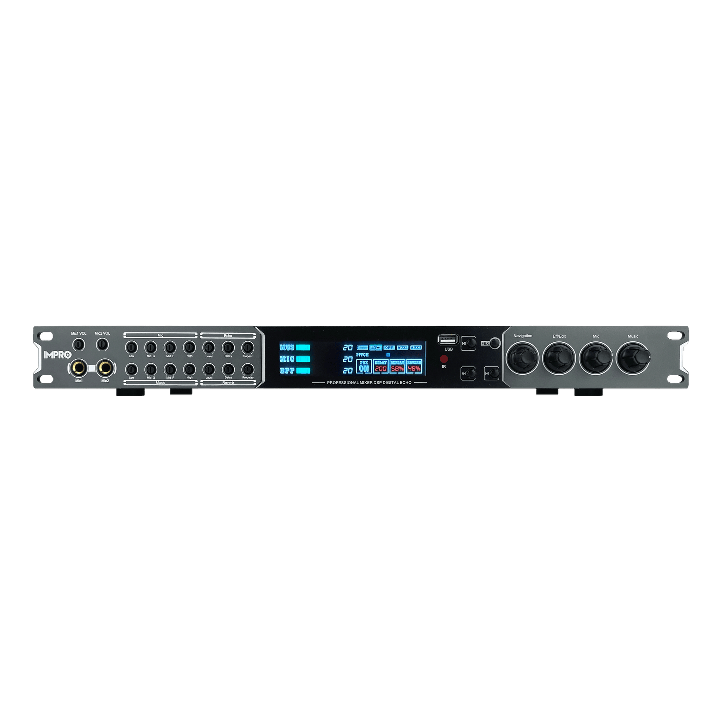 ImPro MX-9 DSP Karaoke Mixer & Digital Echo Processor – Bluetooth, FBX Feedback Suppression, 4 Mic Inputs, Optical & AUX Music Inputs