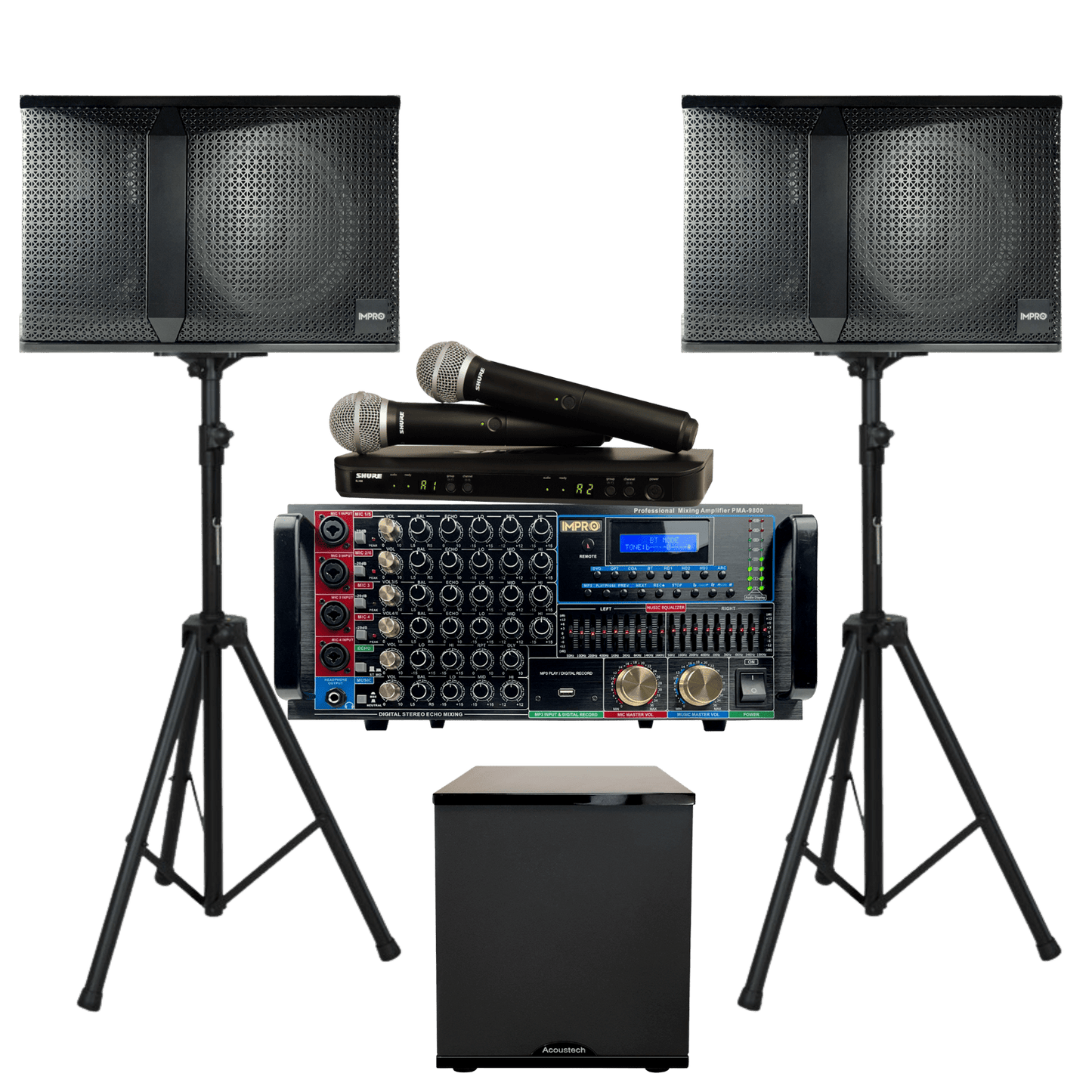 Epic Elite Star Plus Package with Mixing Amplifier, Speakers, Shure Microphones, and Accessories (6 items)