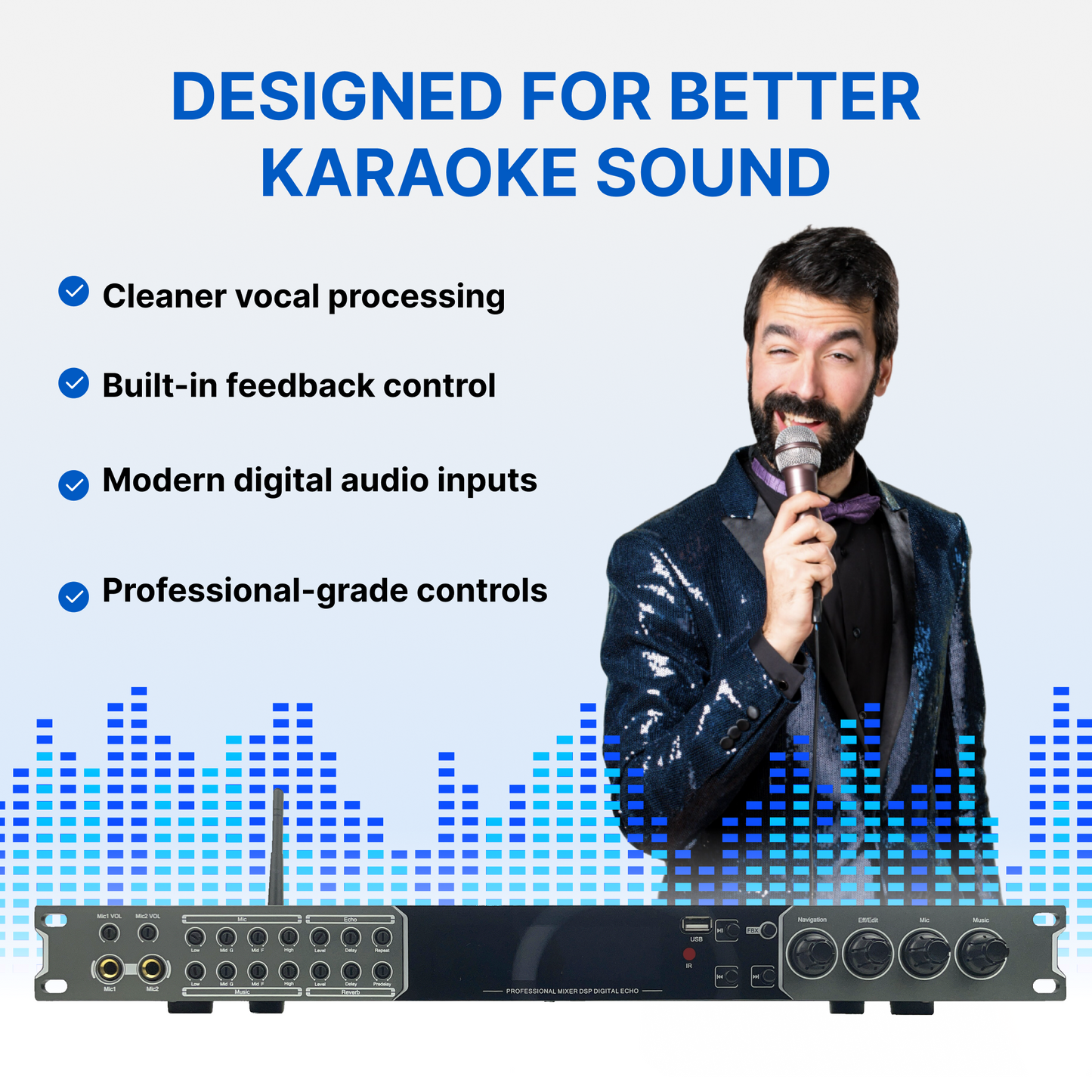 ImPro MX-9 DSP Karaoke Mixer & Digital Echo Processor – Bluetooth, FBX Feedback Suppression, 4 Mic Inputs, Optical & AUX Music Inputs