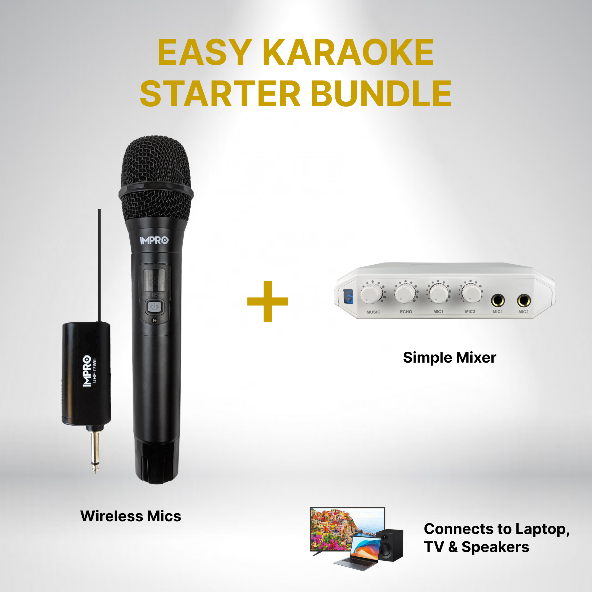 Karaoke Kickstart Bundle: ImPro UHF-77 Wireless Microphone & MX-R88i Compact Mixer