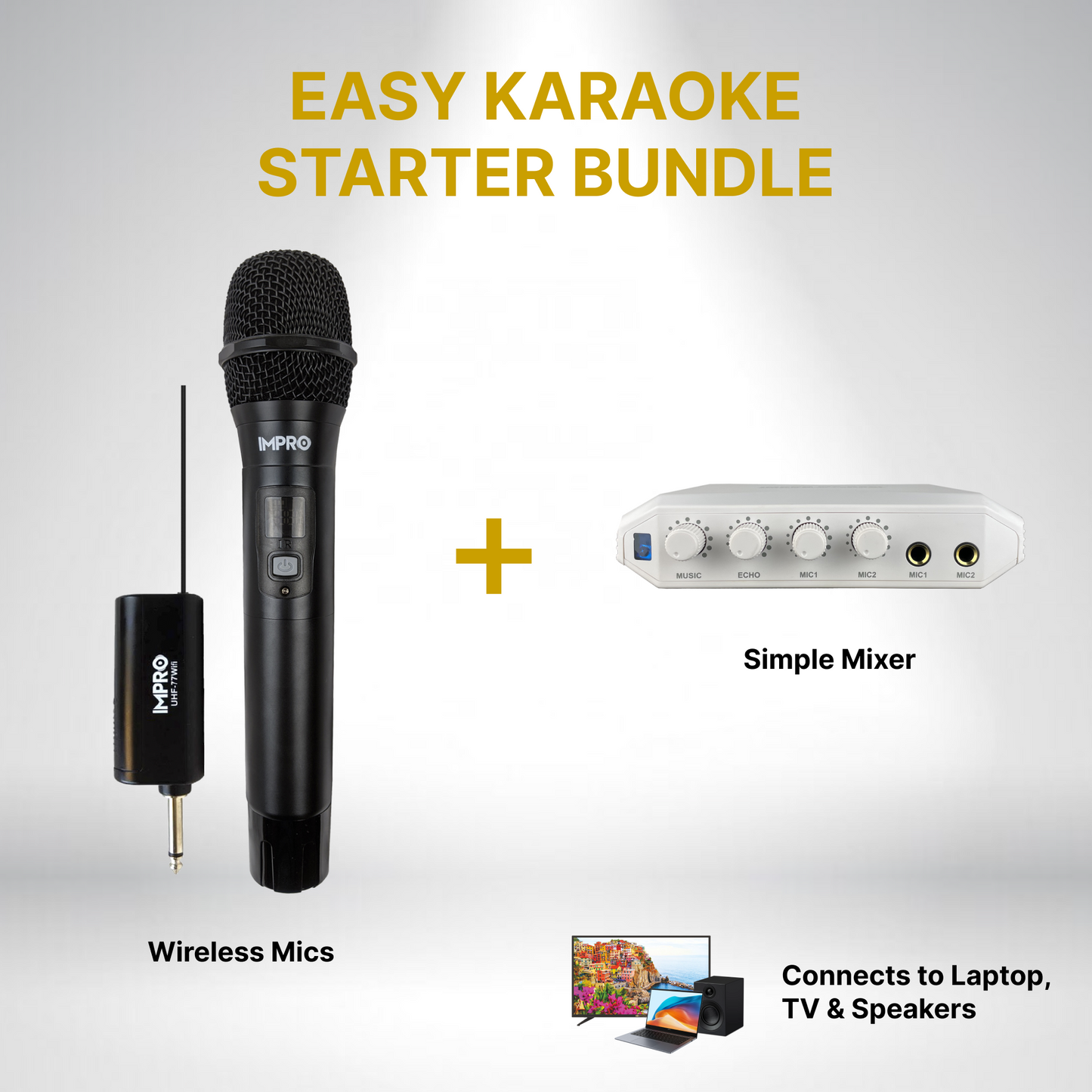 Karaoke Kickstart Bundle: ImPro UHF-77 Wireless Microphone & MX-R88i Compact Mixer