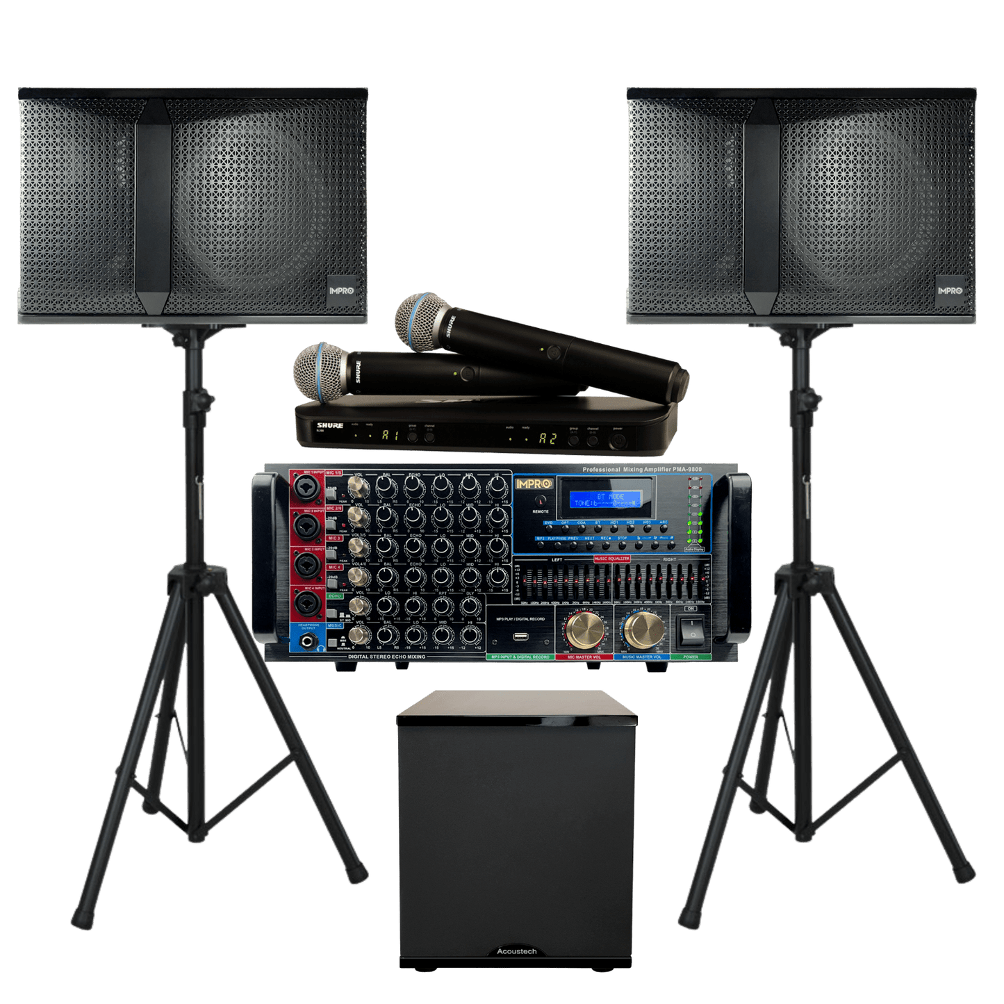 Epic Elite Star Plus Package with Mixing Amplifier, Speakers, Shure Microphones, and Accessories (6 items)