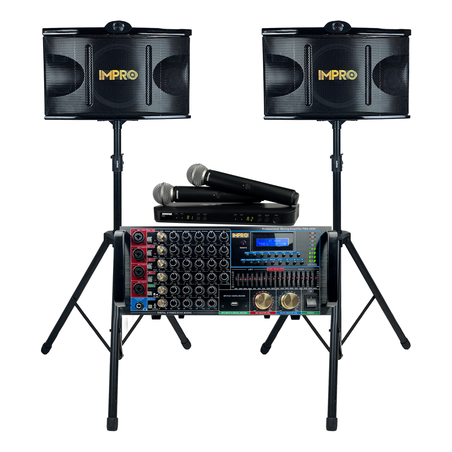 Ultra Elite Bundle with Mixing Amplifier, Speakers, SHURE BLX288 Microphones, and Accessories (4 items)