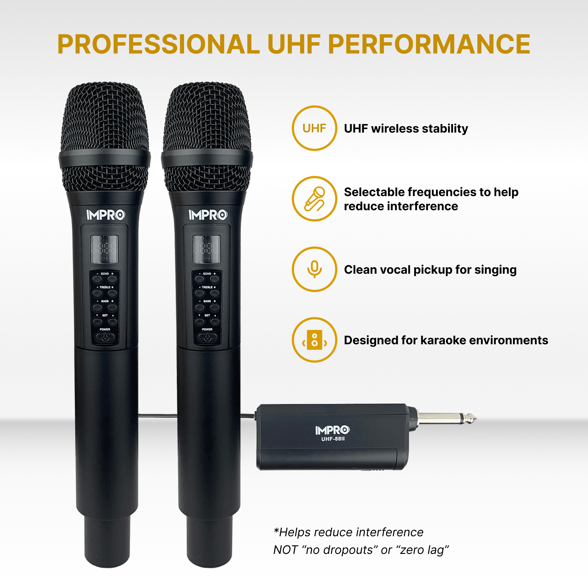 ImPro UHF-88II Professional UHF Wireless Microphones with Case