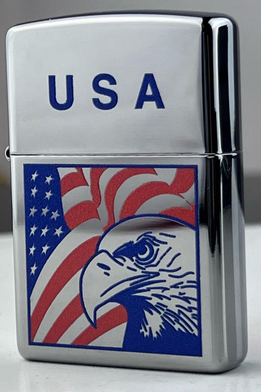 Zippo Custom 250 Big Eagle Head On Flag