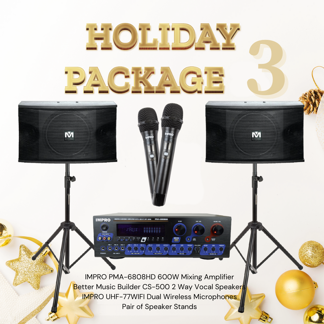 Holiday Package #03: ImPro PMA-6808HD + Stands + BetterMusicBuilder CS-500s + ImPro UHF-77 Wireless Microphones