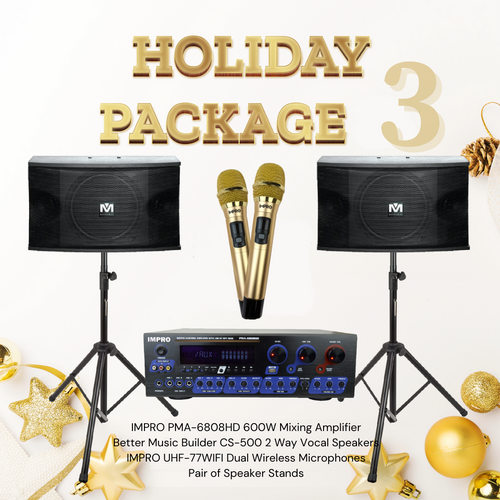Holiday Package #03: ImPro PMA-6808HD + Stands + BetterMusicBuilder CS-500s + ImPro UHF-77 Wireless Microphones