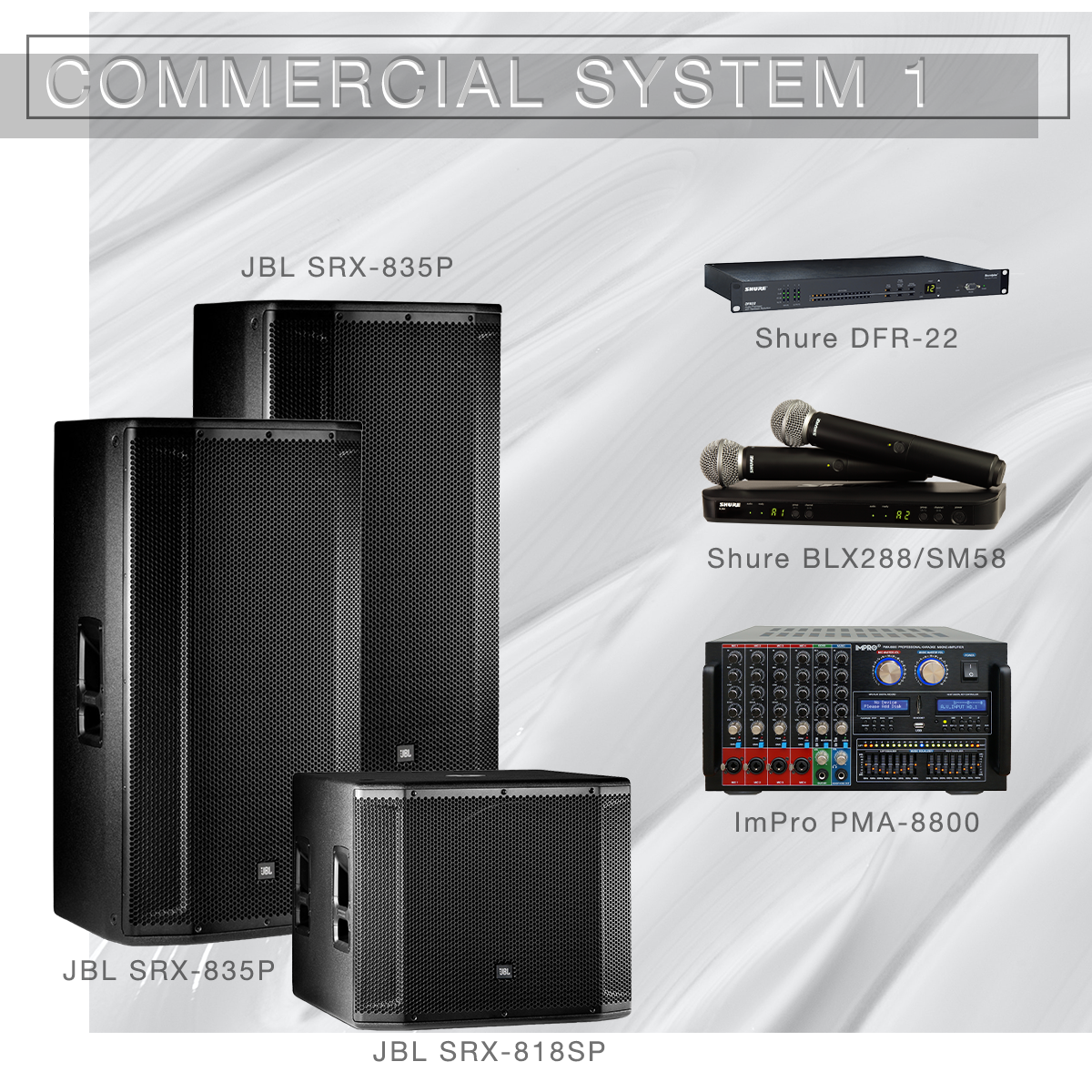 Commercial System 1 Karaoke System Package with JBL Speakers and Shure Microphones