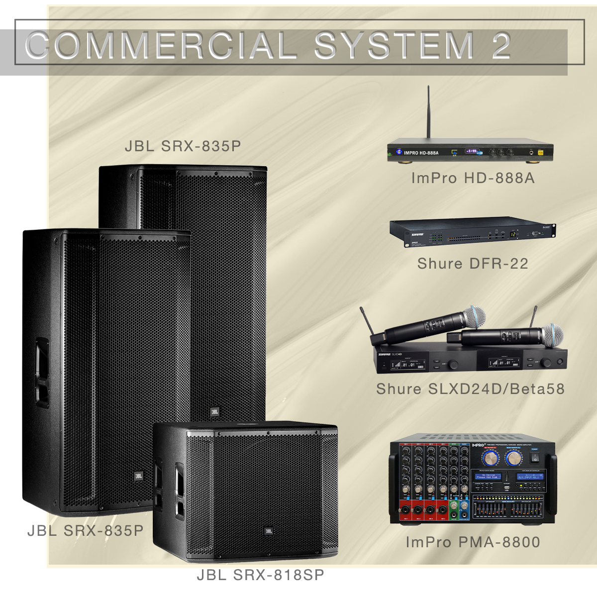 Commercial System 2 Karaoke System Package with JBL Speakers, Shure Microphones, and Karaoke Player