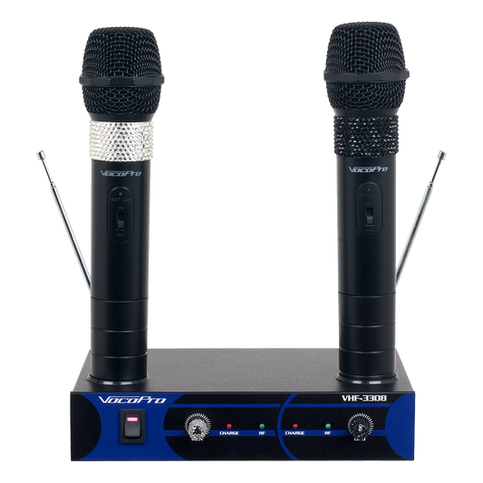 VocoPro VHF-3308 Dual Channel VHF Rechargeable Wireless Microphone System