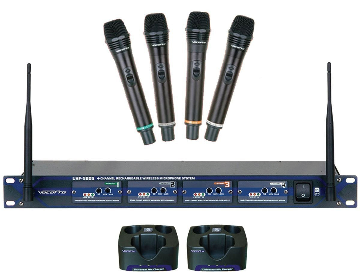 VocoPro UHF-5805 Rechargeable 4-Channel UHF Wireless Microphone System